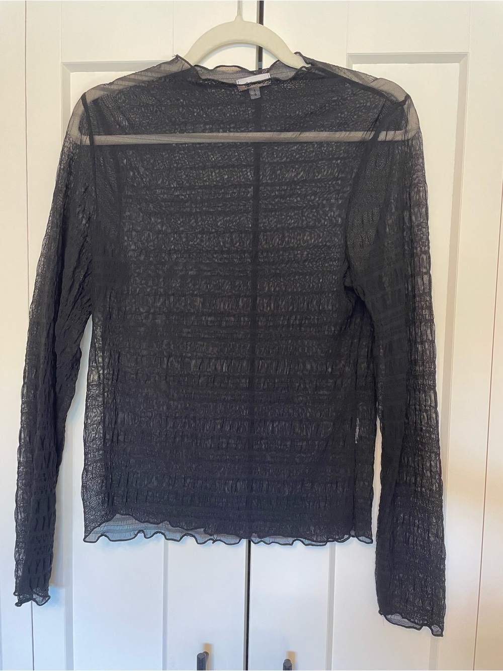 Reitmans Black Sheer Textured Long-Sleeve Top